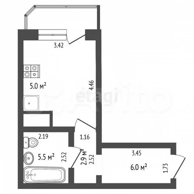 Квартира-студия, 28,7 м, 12/15 эт. - Фото 0