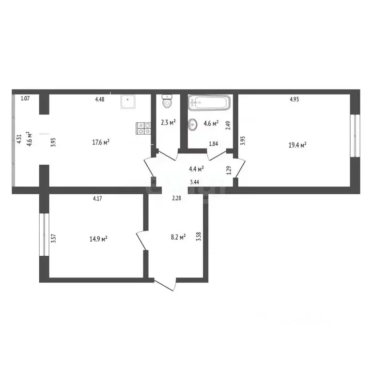2-к кв. Тюменская область, Тюмень Широтная ул., 187 (71.4 м) - Фото 2