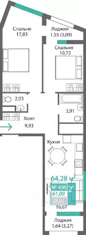 2-к кв. Крым, Симферополь Крымская роза мкр,  (64.27 м) - Фото 0