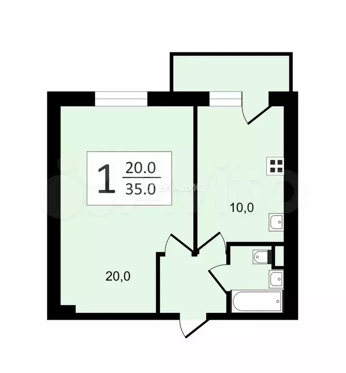 1-к. квартира, 35 м, 8/12 эт. - Фото 0