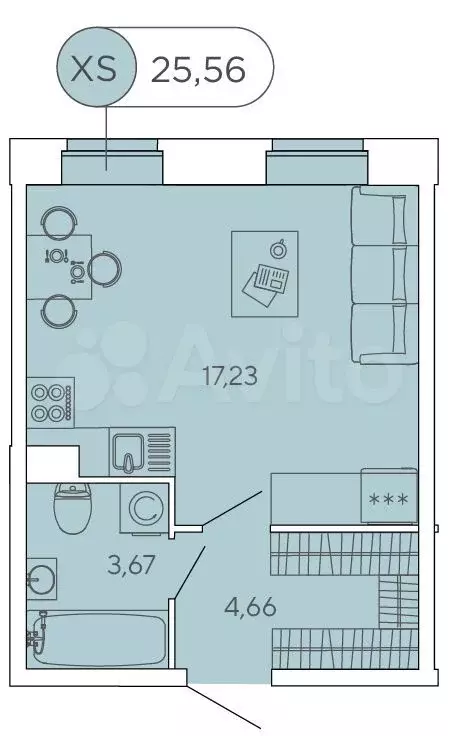 Квартира-студия, 25,6 м, 1/12 эт. - Фото 1