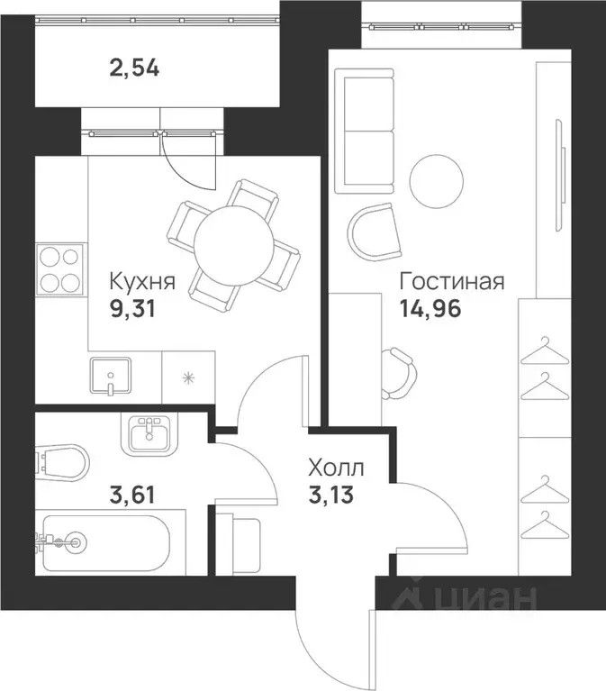 1-к кв. Тульская область, Тула Новая Тула мкр,  (33.55 м) - Фото 0