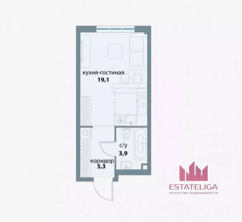 Студия Москва ул. Василия Ланового, 5 (28.1 м) - Фото 1