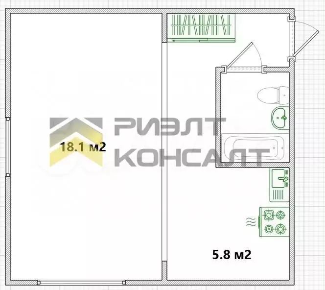1-к. квартира, 30,1 м, 2/5 эт. - Фото 0