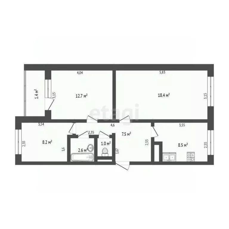 3-к кв. Архангельская область, Котлас ул. Портовиков, 63 (59.6 м) - Фото 1