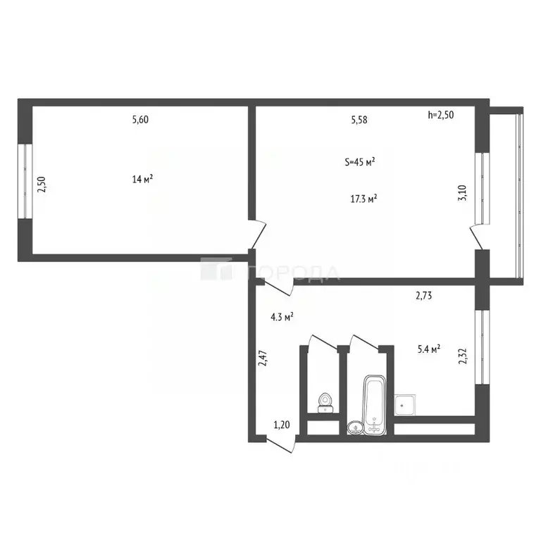 2-к кв. Алтайский край, Барнаул ул. Чкалова, 34 (45.0 м) - Фото 2
