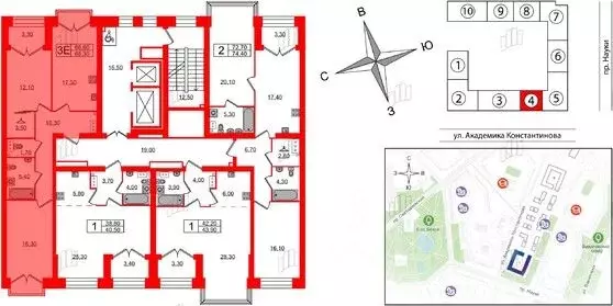 2-к кв. Санкт-Петербург ул. Академика Константинова, 1к1 (68.3 м) - Фото 1