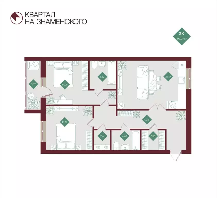 2-комнатная квартира: Тобольск, микрорайон 3Б, 6Бк2 (96.64 м) - Фото 0