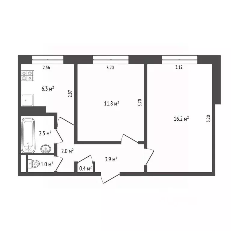 2-к кв. Белгородская область, Белгород ул. Губкина, 31 (44.1 м) - Фото 1