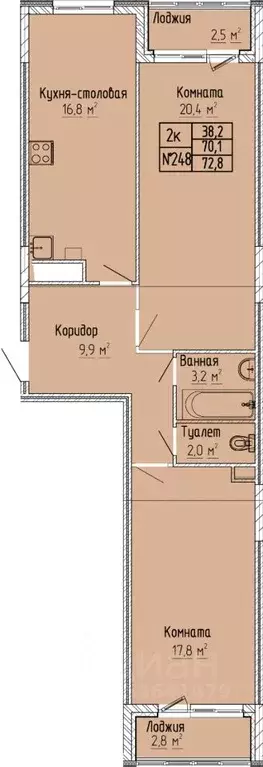 2-к кв. Тверская область, Тверь Атлант жилой комплекс (72.8 м) - Фото 0