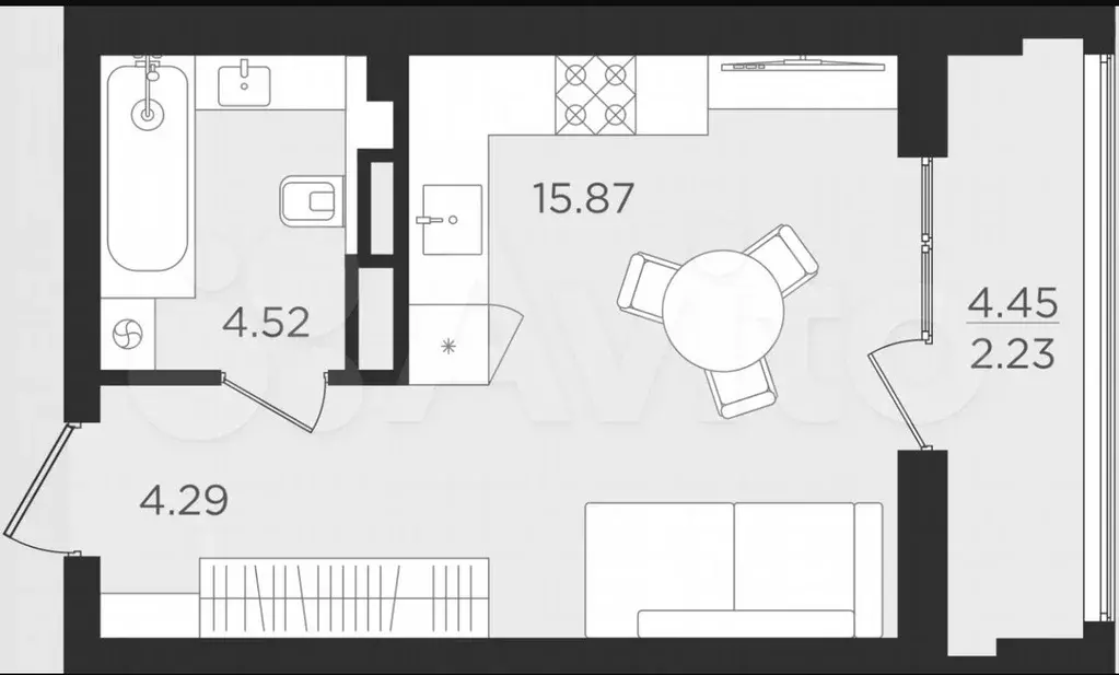 Квартира-студия, 26,9 м, 1/9 эт. - Фото 1