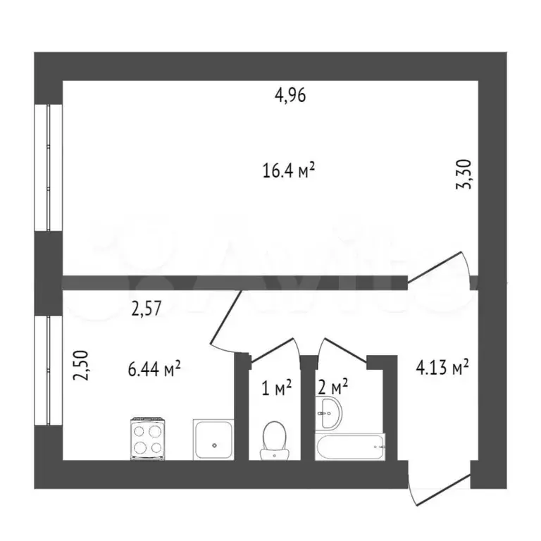 1-к. квартира, 30,8 м, 1/5 эт. - Фото 0