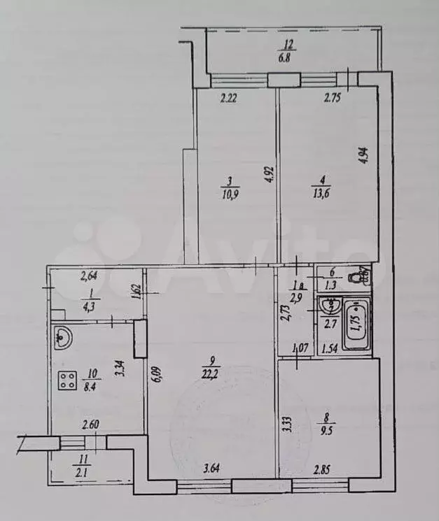 4-к. квартира, 81,4 м, 6/9 эт. - Фото 0