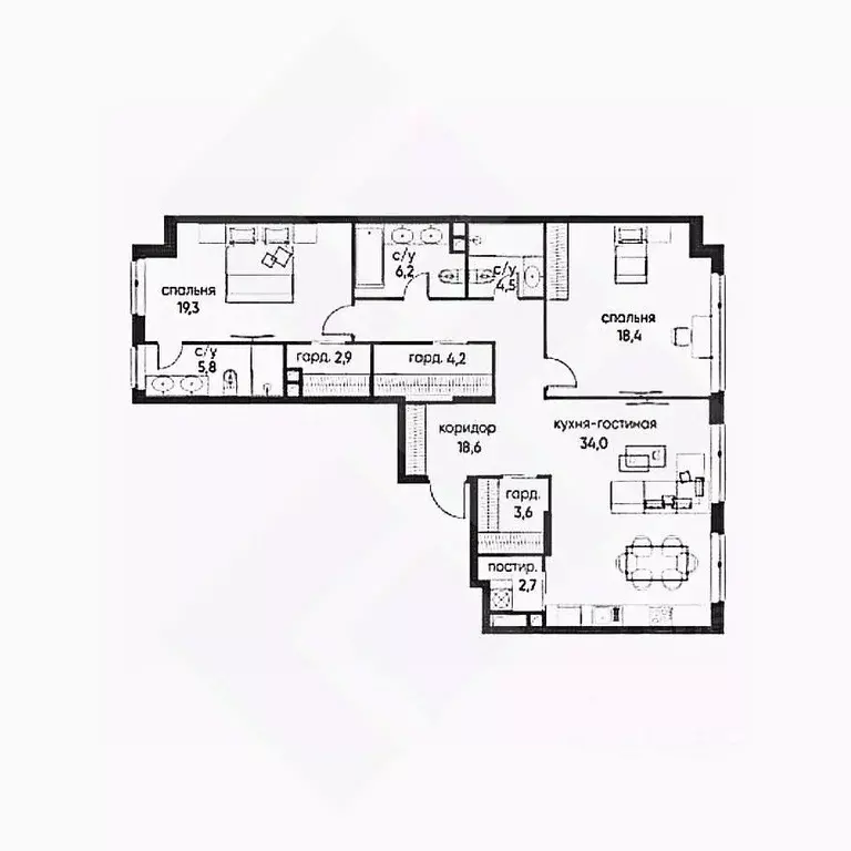 4-к кв. Москва ул. Нижние Мневники, 7 (118.0 м) - Фото 2