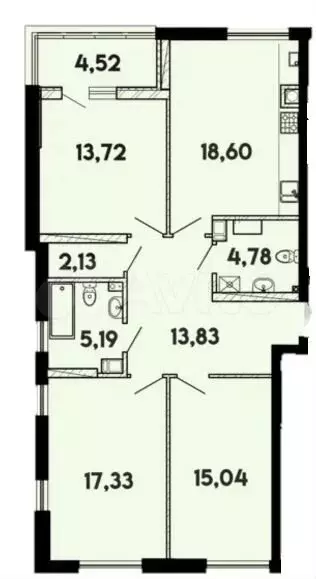 3-к. квартира, 88,1 м, 15/15 эт. - Фото 1