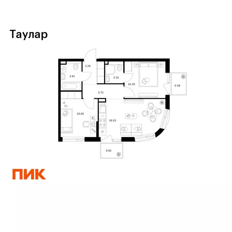 2-к кв. Татарстан, Казань Таулар жилой комплекс, 2 (51.04 м) - Фото 1