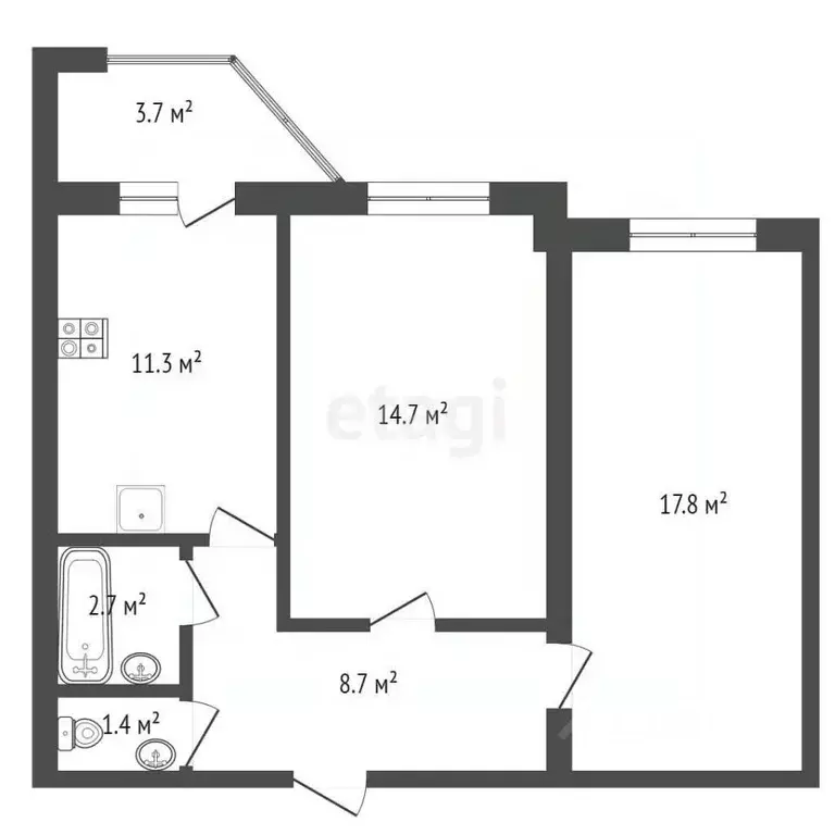 2-к кв. Тамбовская область, Тамбов ул. Сенько, 26Ак3 (57.6 м) - Фото 1