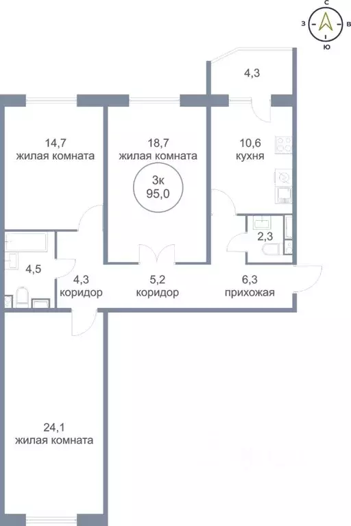 3-к кв. Ханты-Мансийский АО, Сургут тракт Югорский, 54/2 (95.0 м) - Фото 0