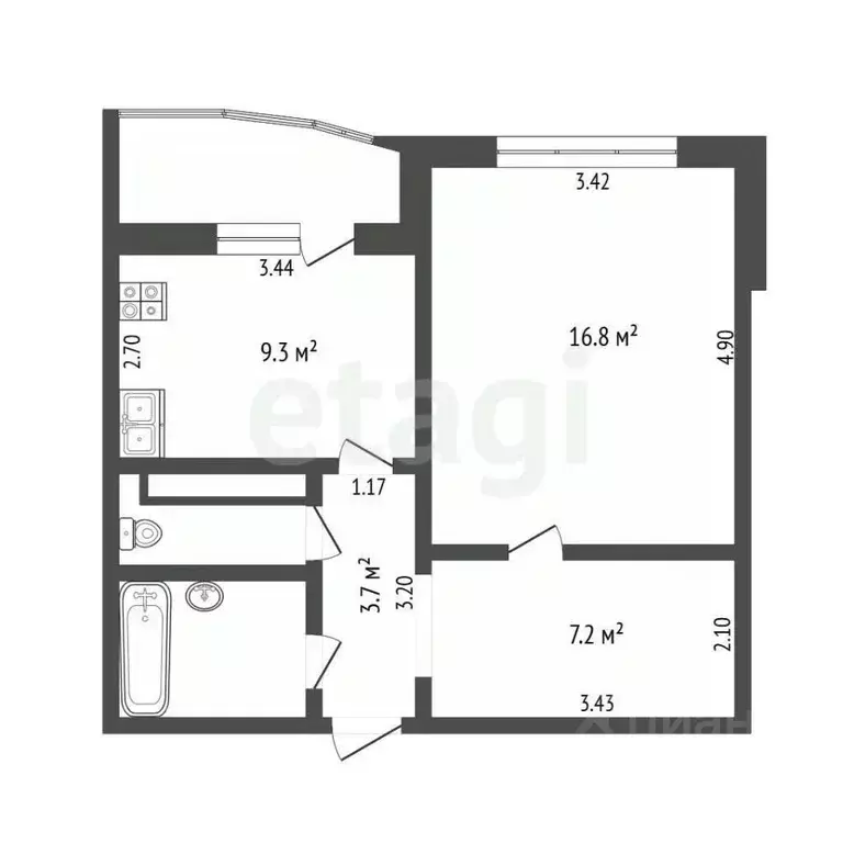 1-к кв. Тюменская область, Тюмень Широтная ул., 172к3 (43.0 м) - Фото 2