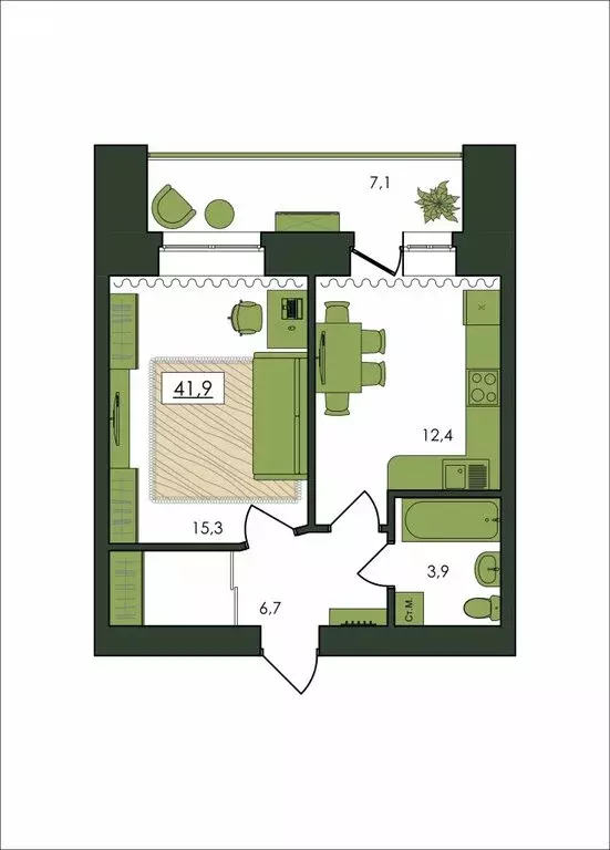 1-комнатная квартира: Благовещенск, Северная улица, 89 (41.9 м) - Фото 1