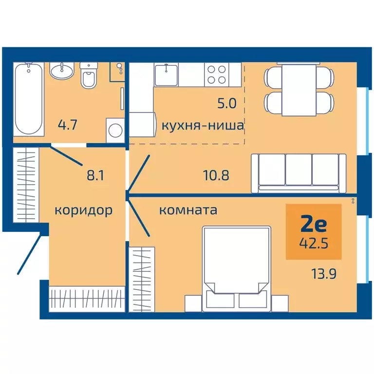 2-комнатная квартира: Пермь, Целинная улица, 59к3 (42.5 м) - Фото 1