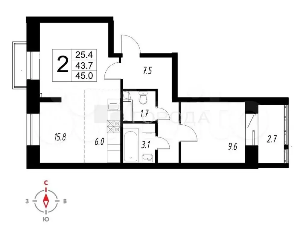 2-к. квартира, 46,4 м, 5/8 эт. - Фото 0