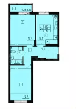 2-к. квартира, 59,5 м, 8/8 эт. - Фото 1