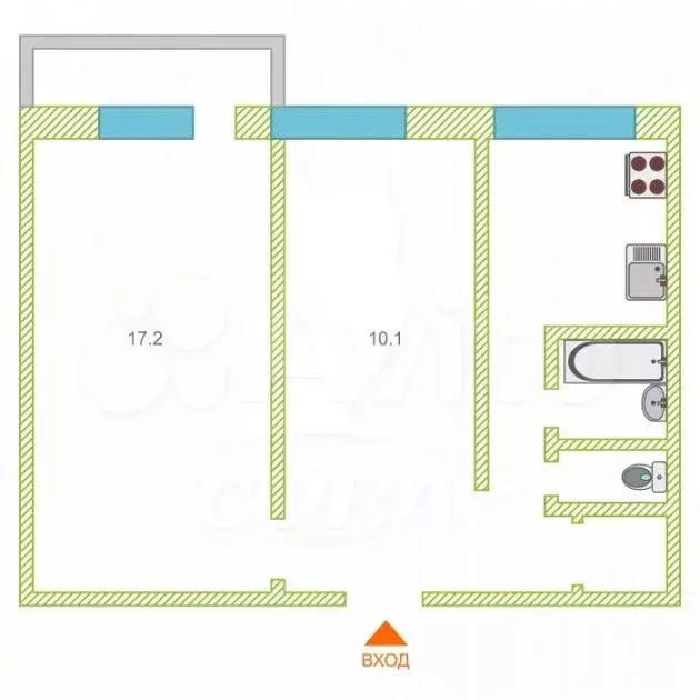 2-к. квартира, 45 м, 5/5 эт. - Фото 0