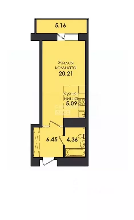 Студия Иркутская область, Иркутск ул. Якоби, 8 (41.0 м) - Фото 2
