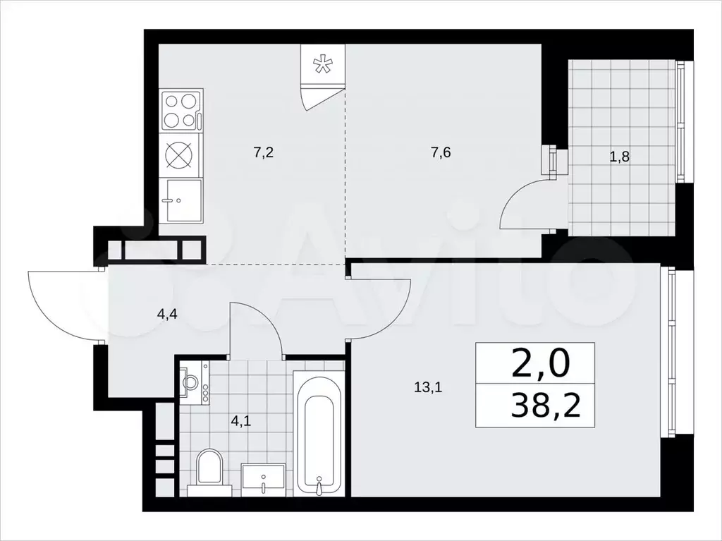 2-к. квартира, 38,2м, 22/24эт. - Фото 1