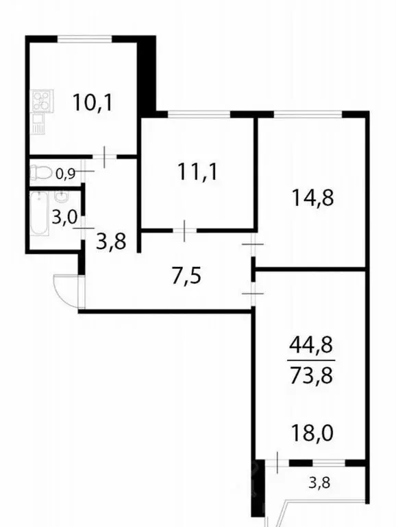 3-комнатная квартира: Москва, Братеевская улица, 21к2 (74.6 м) - Фото 1