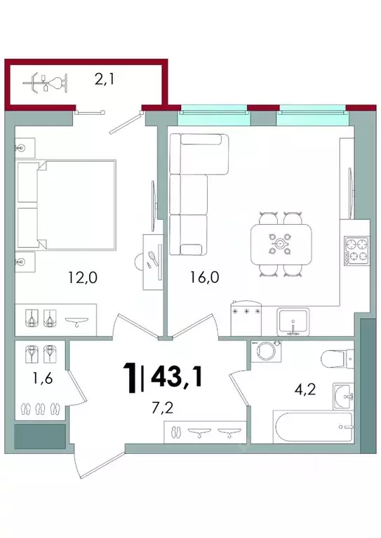 1-к кв. Тверская область, Тверь ул. С.Я. Лемешева, 6 (43.1 м) - Фото 1