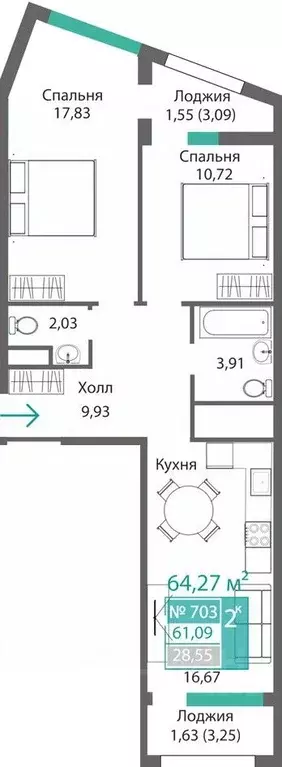 2-к кв. Крым, Симферополь Крымская роза мкр,  (64.27 м) - Фото 0