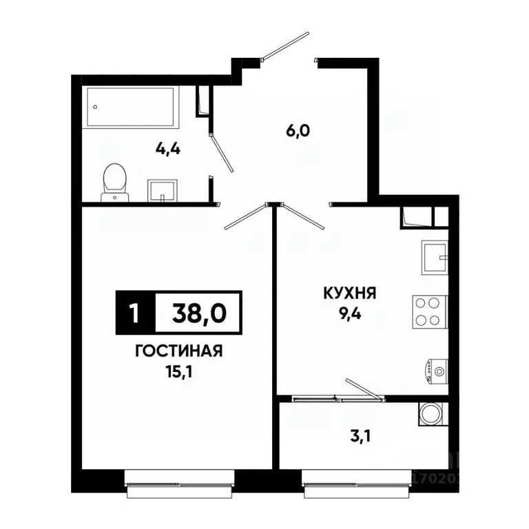 1-к кв. Ставропольский край, Ставрополь просп. Российский, 16 (38.0 м) - Фото 1