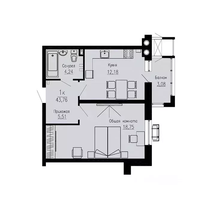 1-к кв. Ставропольский край, Пятигорск Скачки мкр,  (43.76 м) - Фото 1