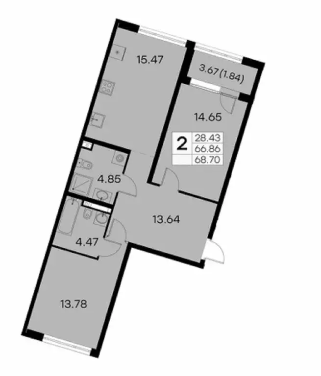 2-комнатная квартира: Санкт-Петербург, улица Челюскина, 10 (68.7 м) - Фото 1