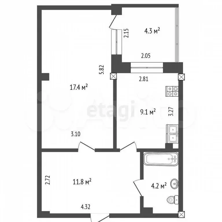1-к. квартира, 42,5 м, 2/3 эт. - Фото 0