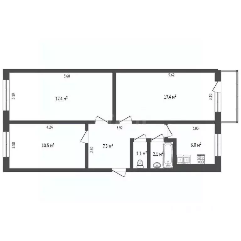 3-к кв. Белгородская область, Белгород Садовая ул., 65а (64.9 м) - Фото 2
