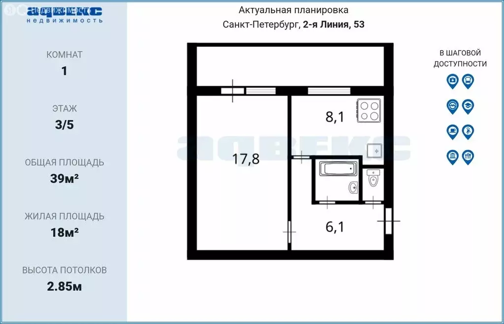 1-комнатная квартира: Санкт-Петербург, 2-я линия Васильевского ... - Фото 1