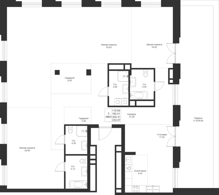3-к квартира, 204.31 м - Фото 1