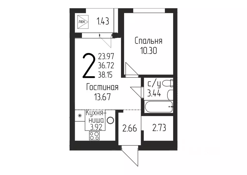 1-к кв. Башкортостан, Уфа ул. Бородинская, 19/1 (38.15 м) - Фото 0