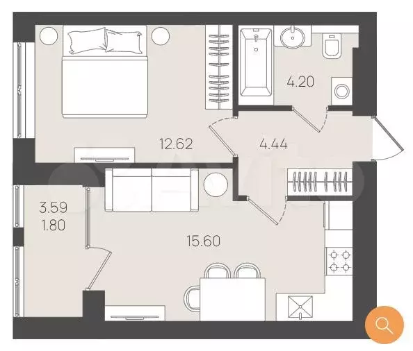 1-к. квартира, 38,7 м, 4/5 эт. - Фото 1
