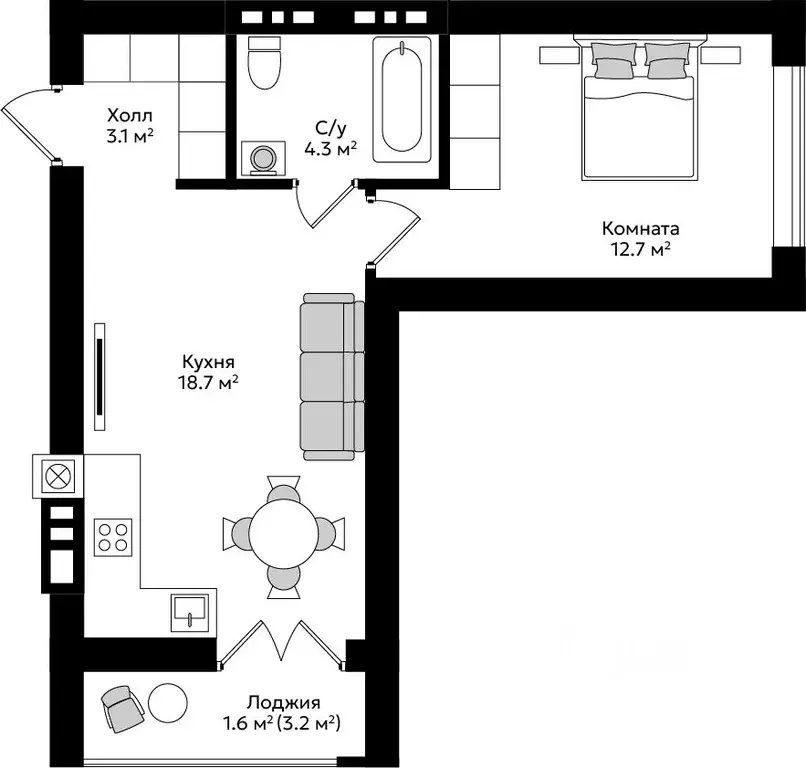 1-к кв. Калининградская область, Гурьевск Пражский жилой комплекс ... - Фото 1