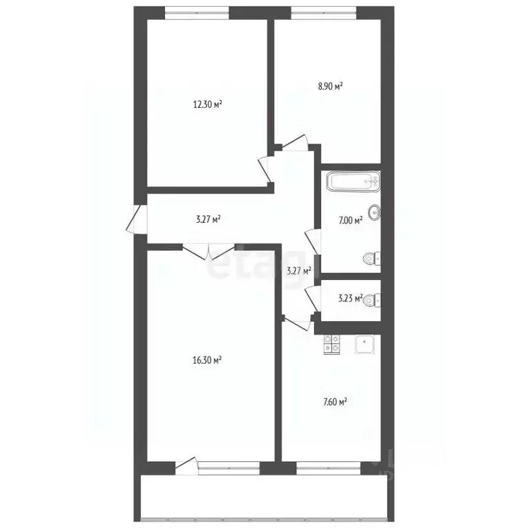 3-к кв. Тюменская область, Тюменский муниципальный округ, пос. ... - Фото 1