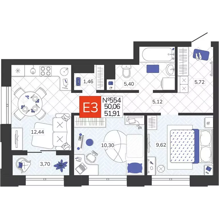 2-комнатная квартира: Тула, улица Павшинский Мост, 15 (51.91 м) - Фото 1