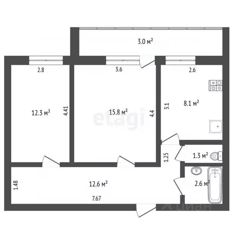 2-к кв. Мордовия, Саранск Республиканская ул., 143А (52.7 м) - Фото 2