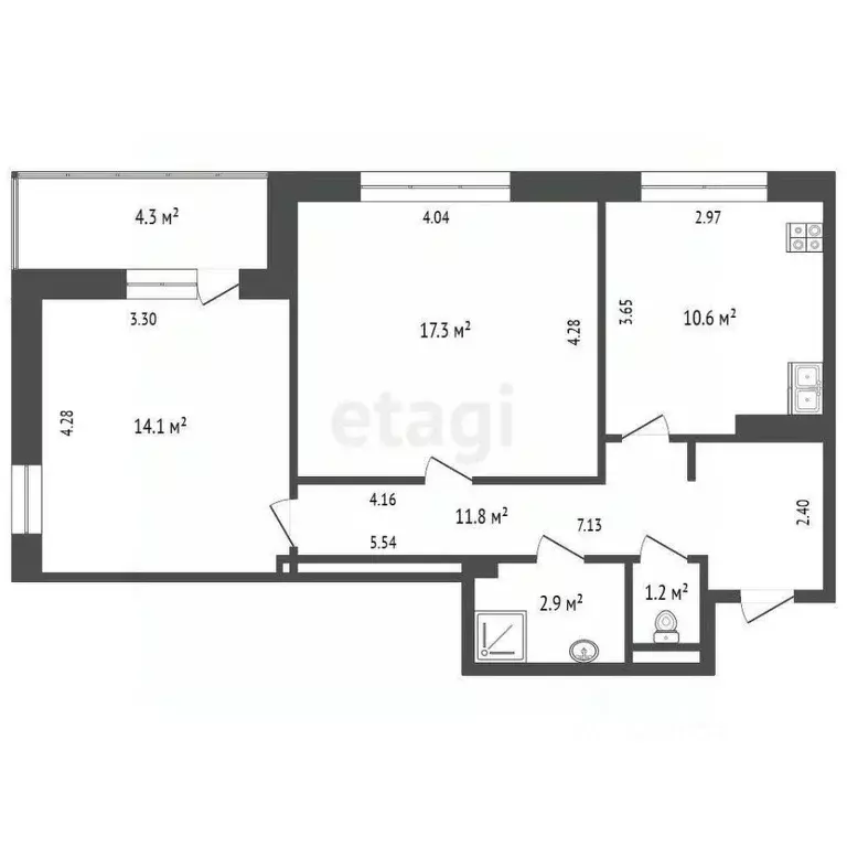 2-к кв. Тюменская область, Тюмень ул. Прокопия Артамонова, 8 (56.8 м) - Фото 2