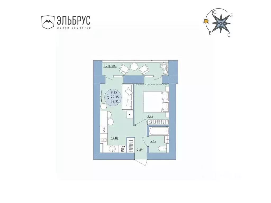 1-к кв. Башкортостан, Уфа Кавказская ул., 24 (32.31 м) - Фото 0