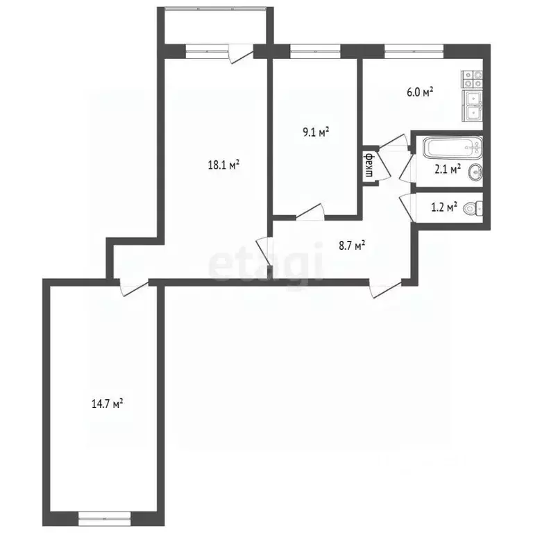 3-к кв. Архангельская область, Архангельск Ленинградский просп., 343 ... - Фото 2
