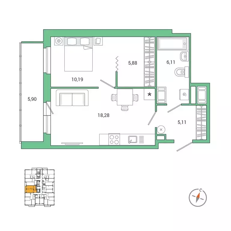 1-комнатная квартира: Санкт-Петербург, Суздальское шоссе, 18к4 (48.4 ... - Фото 1